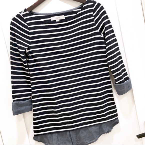 Loft Navy & White Striped Layered Look Top XXS - Picture 3 of 6
